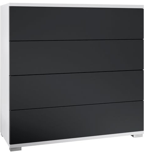 Vladon Kommode Pavos V3, Sideboard mit 4 Schubladen Weiß matt/Schwarz matt (76 x 76 x 35 cm)