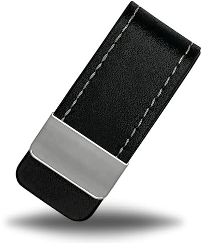 Selective Cards|Geldscheinklammer echtes Leder mit Edelstahl Optik.Edel und Modern für Männer mit Stil und Klasse|Geldklammer | Money Clip|Geldclip (Schwarz)