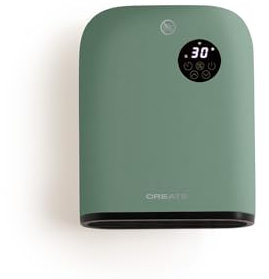 CREATE/WARM WALL/Calefactor de pared o suelo con WiFi verde sage/Control desde la app, estancias hasta 20m², detección de ventanas abiertas, interruptor antivuelco, 3 modos, pantalla LCD, 2000W
