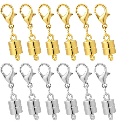 Qianyu 12 Stück Magnet Schmuck-Verschlüsse Magnetische Karabinerverschlüsse Halskettenverschlüsse Kettenverlängerung für DIY, Armband, Halskette Schmuck Making