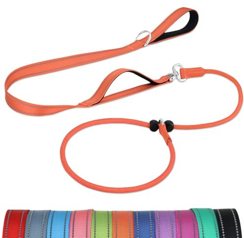 Joytale Doppelter Griff Retrieverleine mit Zugstopp, 1,8m Verhedderungsfreies Trainingsleine für Hunde, Reflektierend Führleine aus weichem Nylon für Kleine und Mittlere Hunde, Orange