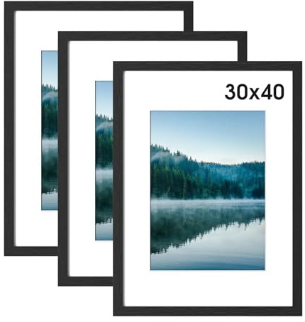 COMPOLICY 3Stück 30x40cm Bilderrahmen Schwarz Bilderrahmen Holz rahmen 30x40 Standing and Wall-mounting Capabilities Posterrahmen Für Fotos, Bilder, Poster 3040 picture frame