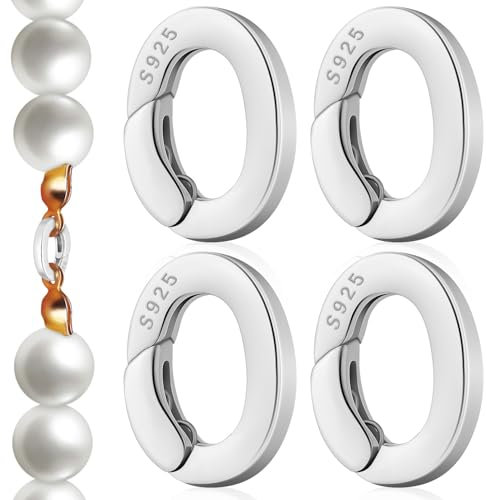 VILLCASE 4 StüCk S925 Silber Ovaler Kettenverschluss, 7x10mm Federring, Schmuckverschluss FüR Halsketten, ArmbäNder, AnhäNger, Schmuckherstellung