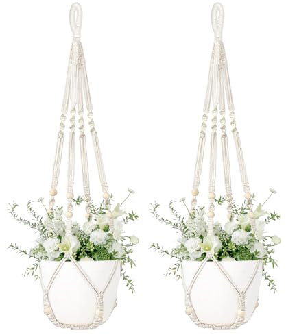 Lunriwis 2PCS Makramee Blumenampel, Böhmischen Stil Blumentopf Hängend, 35 Inch Terassendeko Pflanze Hängeampel, Blumenampel Hängend Innen-und Außenbereich Balkon Dekoration