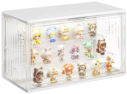 Siyecioa Acryl Vitrine mit LED, Schaukasten Klein mit Tür, Setzkasten mit Scheibe, Acrylbox Transparent für Action Figuren Spielzeug, Blind Box, Modellautos, Sammelfiguren, 2 Schicht（36×22×18cm）