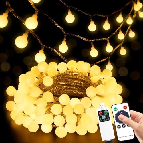 Sprifityy Lichterkette Außen Innen,100 LED Kugel Batteriebetriebene (15M) | Lichterkette mit Timer & 8 Modi,IP42 Wasserdicht, Ideal für Zimmer, Gartenbeleuchtung, Partybeleuchtung,Terassen Balkon Deko