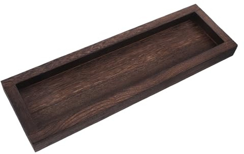 jojofuny Rustic Wooden Candle Holder Tray, Long Narrow Farmhouse Wood Coffee Table Tray for Snacks and Candle Display, Small Rectangle Countertop Organizer for Kitchen and Living Room