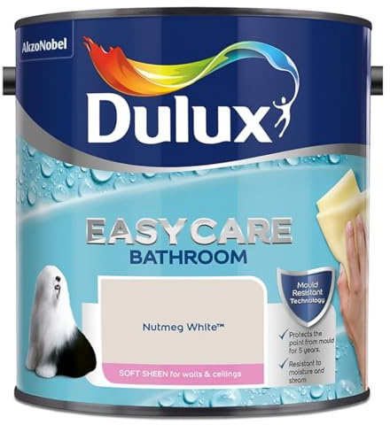 Nutmeg White Dulux Easycare Bathroom Soft Sheen Paint 2.5L – Moisture & Steam Resistant, Mould Protection, Washable Durable Finish for Bathroom Walls & Ceilings