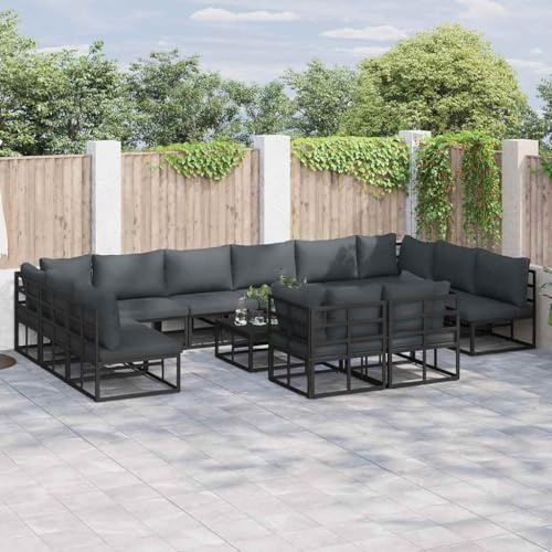 Owoxanthellate Gartenmöbel Lounge Set Schwarz 71,5 x 71,5 cm 12-Sitz Aluminium Gartensofa wetterfest für Terrasse Balkon Outdoor Küche und Wohnen