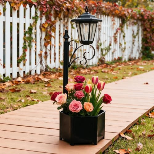 DJGIFI Solarlaterne für Außen 2-in-1, Blumentopf 75cm Solarlampe Schwarz | Wetterfest 2-in-1 Pflanzkübel & Terrassenleuchte. Ideal für Balkon, Einfahrt & Garten Deko