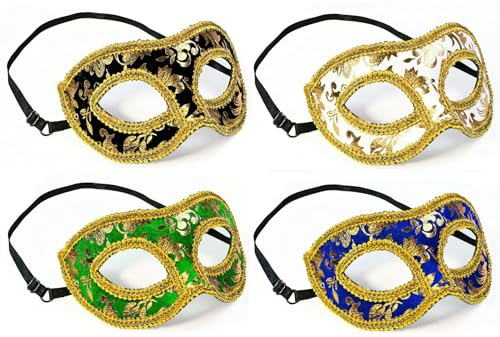 BOUTIKS 4 Stück Venezianische Maske für Erwachsene – Verstellbarer Gurt, Hautfreundlich, Masken für Halloween, Karneval, Fasching & Maskenbälle – Elegante Venedig Maske für Herren & Damen