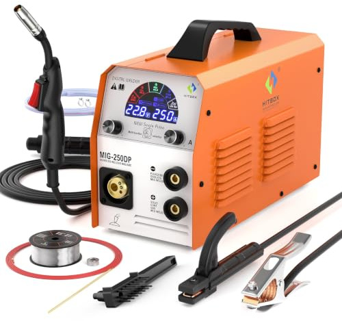 HITBOX Soldadora MIG 5‑en‑1 Monopulso IGBT Pantalla Color MIG MAG TIG ARC | Soldadura aluminio y acero al carbono, modelo MIG250DP, tecnología inverter multiproceso,250A