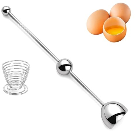 2Pcs Stainless Steel Egg Topper Set, Free Fall Cracker, Spring Cup | 304 Stainless Steel, Egg Shell Opener, for Boiled Eggs Breakfast Kitchen