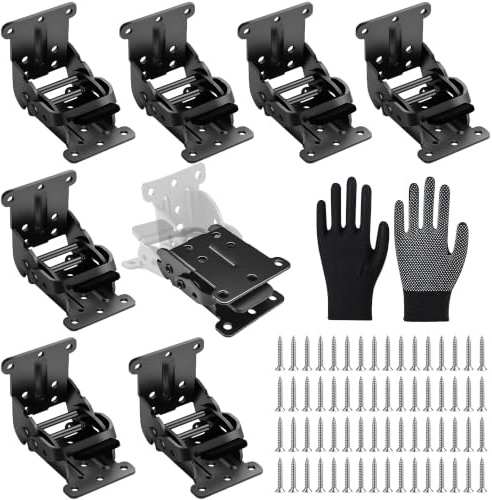 Lot de 8 charnières pliantes avec blocage - Pieds de table pliables | Charnières robustes de 0 à 90 à 180 degrés, pied de table pliable, 64 vis incluses pour table, lit, armoire (noir)