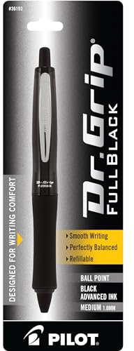 PILOT Dr. Grip FullBlack Refillable & Retractable Ballpoint Pen, Medium Point, Black Ink, Single Pen (36193)- Ideal for School, Journaling & Office Writing