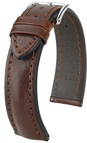 HIRSCH Herren Uhrenarmband Rindsleder Modell Lucca Größe Uhr 20 mm/Schließe 18 mm, Farbe Braun