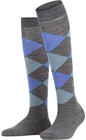 Burlington Damen Kniestrümpfe Marylebone W KH Wolle lang gemustert 1 Paar, Grau (Mid Grey Melange 3077), 36-41