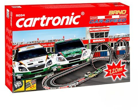 Cartronic Car-Speed BRNO - Spielfertiges Rennbahn Set mit 7,20m Rennstrecke + 2 Rallye-Fahrzeuge (Skoda Fabia WRC) - Autorennbahn für Kinder ab 6 Jahren