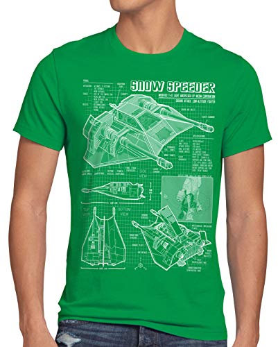 style3 Snow Speeder T-47 Herren T-Shirt Blaupause hoth air, Größe:L, Farbe:Grün
