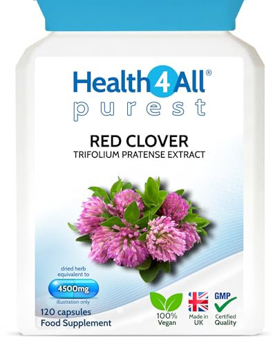 Health4All Red Clover 4500mg 120 Capsules 4 Months Supply, High Strength Extract 24mg Isoflavones Each Capsule, Menopause Support & Hormone Balance Vegan Supplement | Made in UK