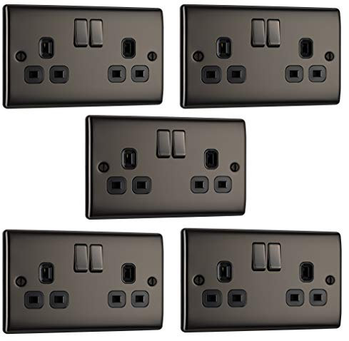 Pack of 5 x BG Nexus NBN22B Twin Switch Sockets Black Nickel 13A