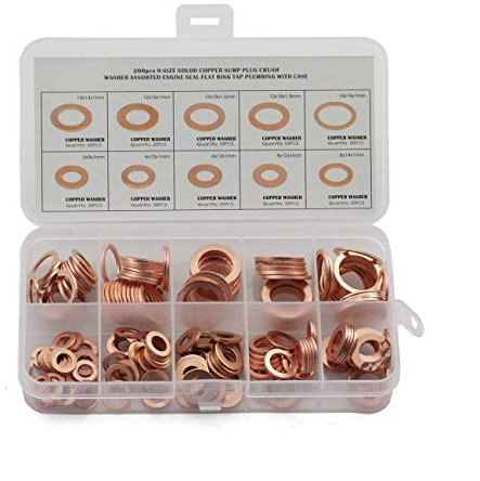ZYAMY 200pcs M5-M14 Professional Solid Copper Washers Assorted Kit Flat Ring Plumbing Seal Gasket for Screws Bolts Hardware Fitting Accessories