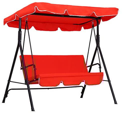 Outsunny Balancelle de Jardin 3 Places Toit Inclinaison réglable Coussins Assise et Dossier 1,72L x 1,1l x 1,52H m Acier Noir Polyester Rouge