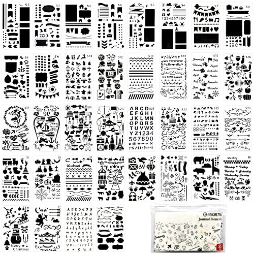 36 Stück Kunststoff-Tagebuch-Schablonen für Bullet Junk Journal Notebook Tagebuch Zeichnen Scrapbook Tagebuch Schablone Vorlagen 10,2 x 17,8 cm