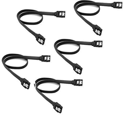 JMT 5 piezas SATA 3,0/SATA 2,0 Cable de fecha SATA3 40cm 6 Gb/S SSD Disco Duro Cable de datos convertidor de doble cable recto SATA 3,0 2,0 (5 piezas SATA3 Negro)
