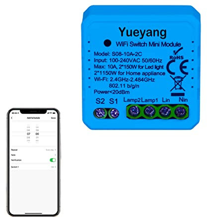 Yueyang Intelligent DIY Switch for DIY Module Smart Life/Tuya App Remote Control, Compatible with Alexa Echo Google Home 1/2 Way (S08-2gang)