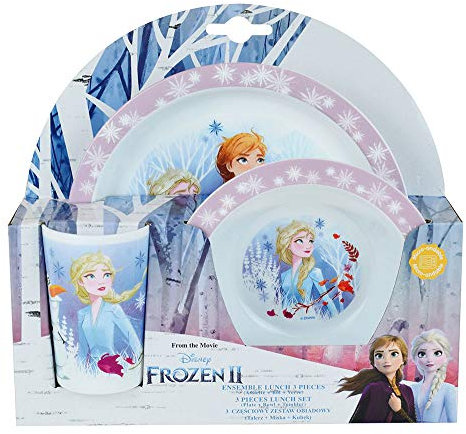 FUN HOUSE 005716 DISNEY REINE DES NEIGES Ensemble repas composé d’une assiette plate Ø 22 cm, d’une assiette creuse ou bol Ø 16 cm et d’un verre 220 ml pour enfant
