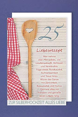 AvanCarte Silberhochzeit 25 Hochzeitstag Karte Foliendruck Liebesrezept 16x11cm