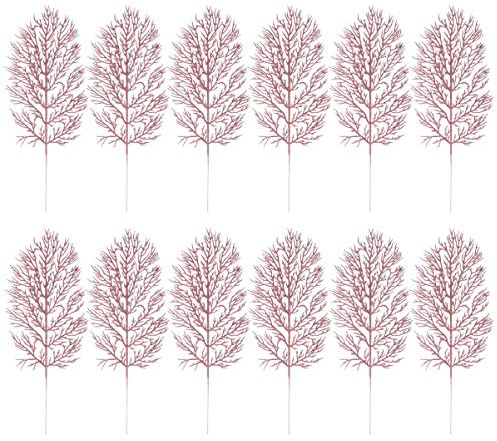 DOITOOL 12PCS Christmas Glitter Picks Artificial Flower and Leaves Christmas Tree Ornaments for Tree Wreath Garland Wedding Decorations Rose Gold