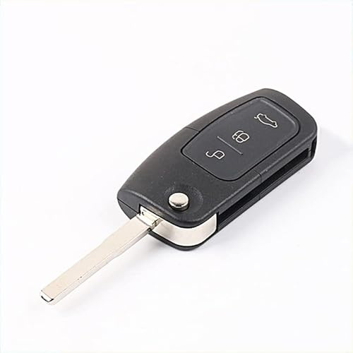 FOBTRONICS Replacement For Ford Key 3 Buttons Flip Folding Remote Car Key Fob Shell Compatible with Ford Fiesta, Focus, C-Max, MK4 Galaxy, Kuga, S-Max, C-Max, Mondeo, uncut blade with logo - A08