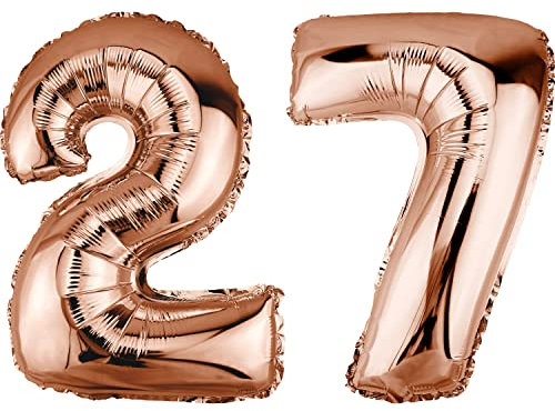 DekoRex Folienballon Rosegold 40cm Geburtstag Jubiläum Hochzeit Deko (Zahl 27)