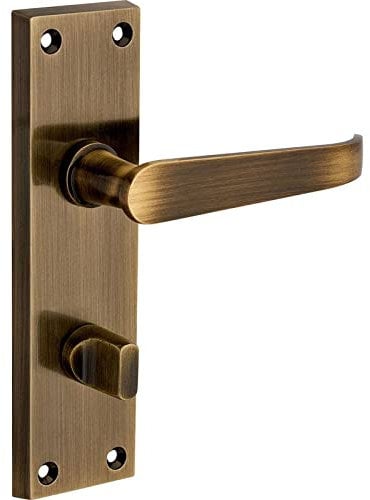 Designer Levers - Victorian Straight Lever Door Handles - Antique Brass - 1 Pair - Bathroom Locking Door Handle - with Thumbturn