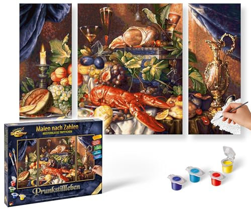 Schipper 609260864 Peinture par numéros - Nature morte - Images de peinture pour adultes - Avec pinceaux et peintures acryliques - Triptyque - 50 x 80 cm