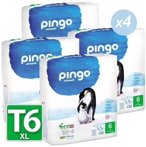 Pañales ecológicas Pingo T6-15 a 30 kg (4 paquetes de 32 es decir, 128 capas)