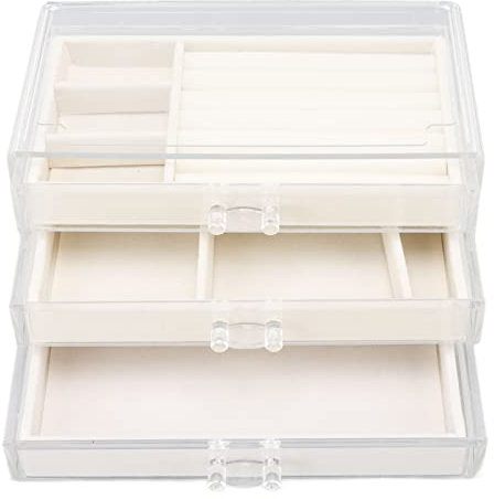 Jenngaoo Schmuck Aufbewahrungsbox, transparente Acryl Schmuckbox mit 3 Schubladen Flanellfutter Schmuck Organizer Vitrine für Ringe, Ohrringe, Halsketten, Armbänder