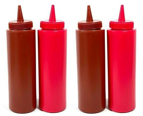 EZ Pack 4 x 250ml Plastic Widemouth Squeeze Squirt Condiment Bottles with Twist On Cap Lids - for for Sauce, Ketchup, BBQ, Dressing, Paint, Workshop, Pancake Art Dispenser