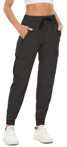 FANGJIN Pantalon Cargo Femme Taille Haute Été Jogging Bande Élastique Yoga Pants Grande Taille Carotte Multipoche Séchage Rapide Pantalon Noir L