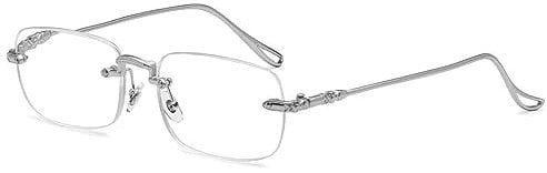 KOOSUFA Randlose Brille Herren Damen Blaulichtfilter Brillen Ultra Leicht Metall Rahmenlose Brillengestelle ohne Stärke Computerbrille Silber