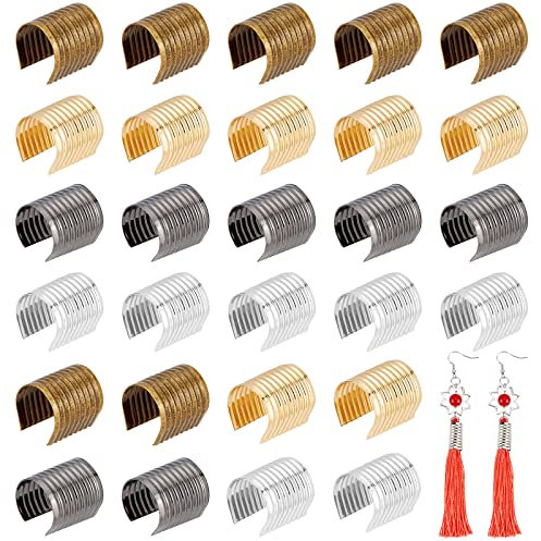 PandaHall 200 Stück Metallclip-Endkappe 4 Farben Leder Seil Clip Große Schnur Crimp Schnur Verschluss Für Schmuckherstellung Jute Leder Armband Halskette Makramee Quaste DIY Handwerk