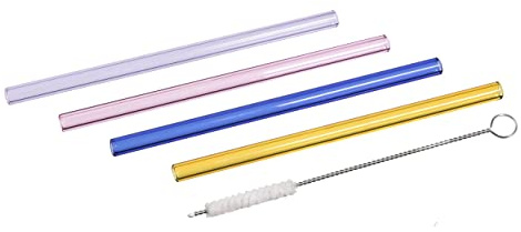Ritzenhoff 1370535 Glastrinkhalme Set - Serie Allround Nr. 1 - Vier bunte Trinkhalme aus Glas, Rosa, Lavendel, Bernstein, Blau
