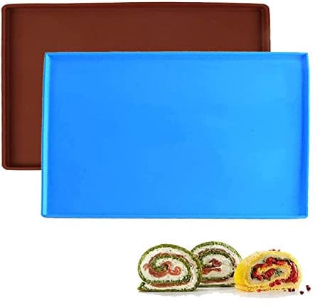 LZYKJGS 2 Stück Antihaftbeschichtet Silikon Backblech, Backblech aus Weichem Silikon, Rutschfest Silikon Backblech, Silikon Backblech, 310 x 260 x 10 mm, für Pizza, Teig, Rollen, Fondant (2 Farben)