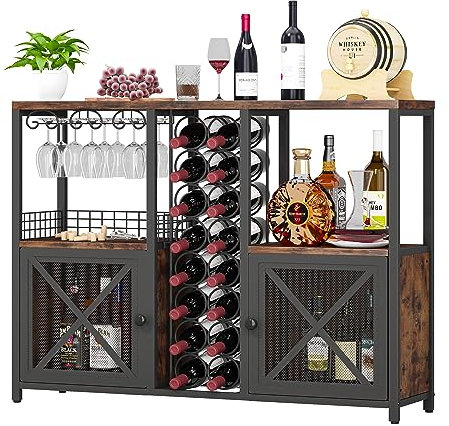Homeiju Mini Bars for Home, Wooden Coffee Bar Cabinet, Modern Liquor Cabinet for Liquor and Glasses, Farmhouse Buffet Wine Cabinet with Storage Sideboard for Home Kitchen Dining Room