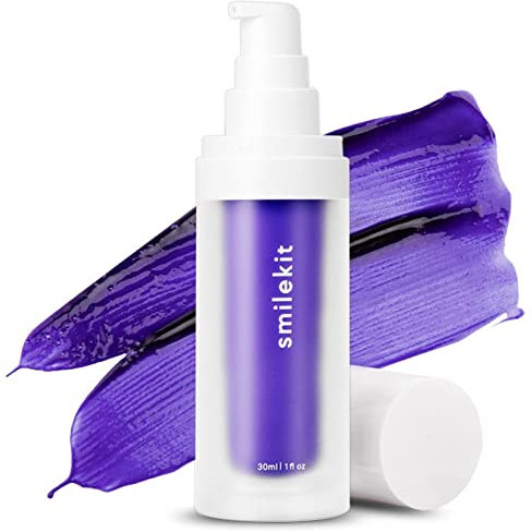 Dentifricio viola per sbiancamento dei denti-Correttore di colore viola Rimozione delle macchie dei denti Booster di sbiancamento dei denti Elimina le macchie gialle Denti sensibili 30ml