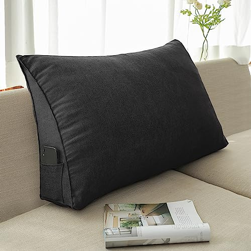 NENIUX Dreieckiges Rückenkissen, Kopfteilkissen, Schlafzimmer-Lesekissen, Nackenrolle, Keilkissen, Rücken-/Lendenwirbelstützkissen für Couch, Büro, Tatami, 80 x 50 x 20 cm, Schwarz