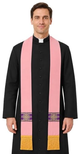 FAD-4U Katholischer Klerus Stola mit Stickerei Stola Priester Messe Stola Pastor Stola, Pink, 41.3‘’x 4.1‘’