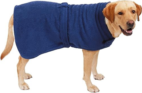 Betz Hundehandtuch extra saugfähig & schnelltrocknend Haustierhandtuch mit Klettverschluss 100% Baumwolle Hunde Bademantel Farbe Blau Größe L